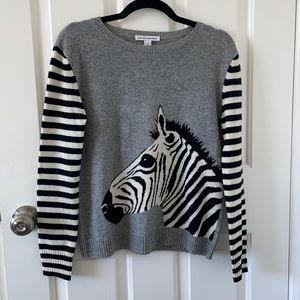 Autumn Cashmere grey black/cream sleeve striped cashmere zebra sweater